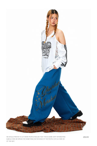 Rhinestone Printed Wide-Leg Pants