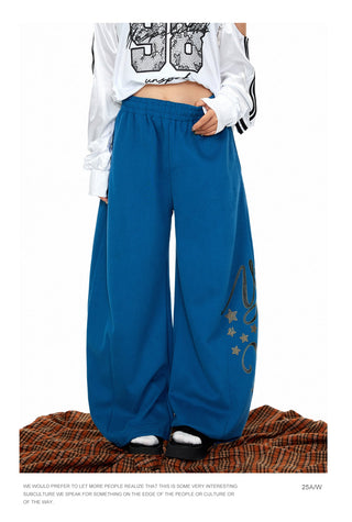 Rhinestone Printed Wide-Leg Pants
