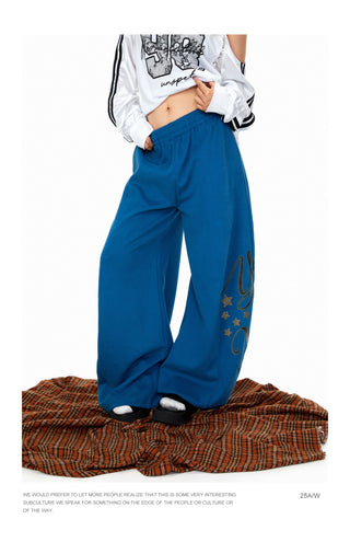 Rhinestone Printed Wide-Leg Pants