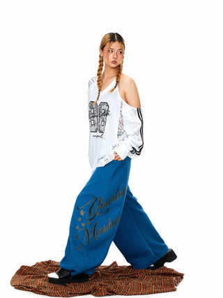Rhinestone Printed Wide-Leg Pants