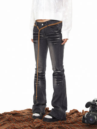Retro Washed-Out Flared Jeans