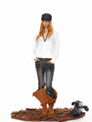 Retro Washed-Out Flared Jeans