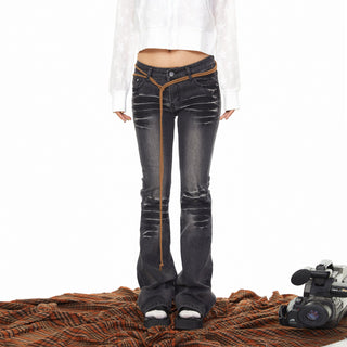Retro Washed-Out Flared Jeans
