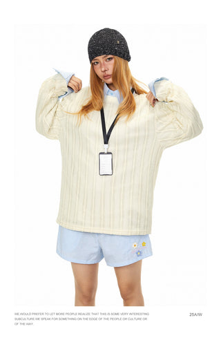 Texture Striped Long-Sleeve Sweater