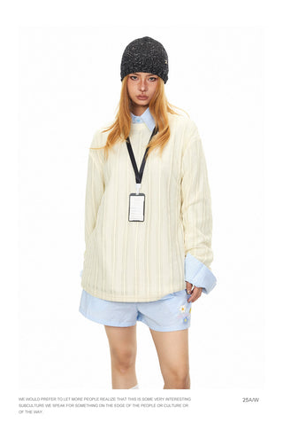Texture Striped Long-Sleeve Sweater