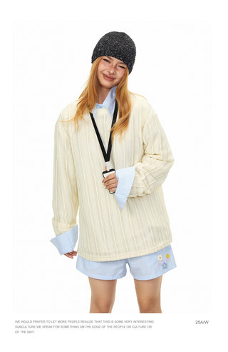 Texture Striped Long-Sleeve Sweater