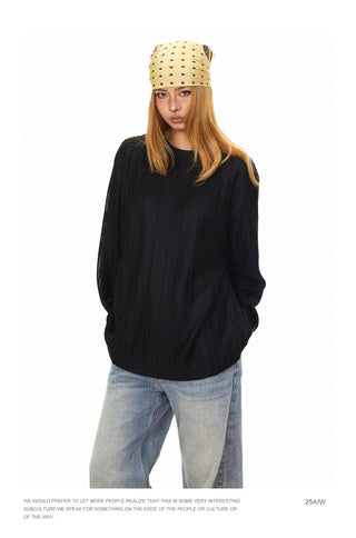 Texture Striped Long-Sleeve Sweater