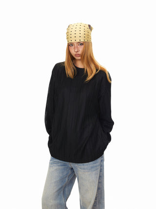 Texture Striped Long-Sleeve Sweater
