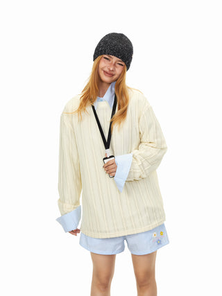 Texture Striped Long-Sleeve Sweater