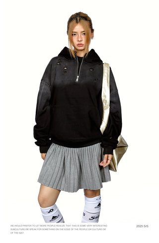 Half Zipper Ripped Hoodie
