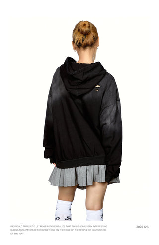 Half Zipper Ripped Hoodie