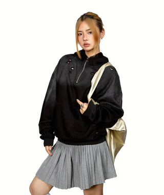 Half Zipper Ripped Hoodie
