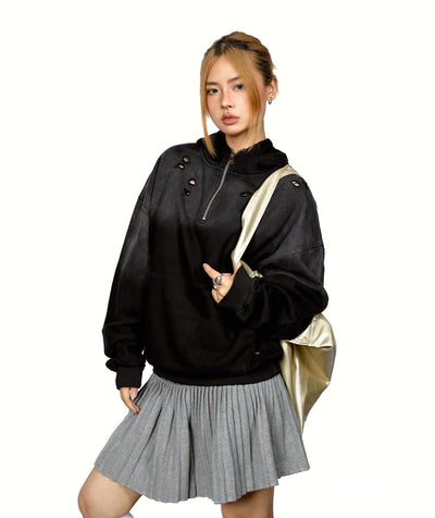 Half Zipper Ripped Hoodie