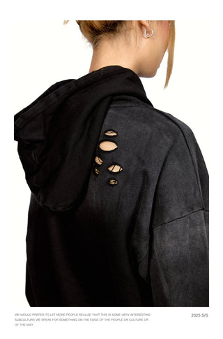 Half Zipper Ripped Hoodie