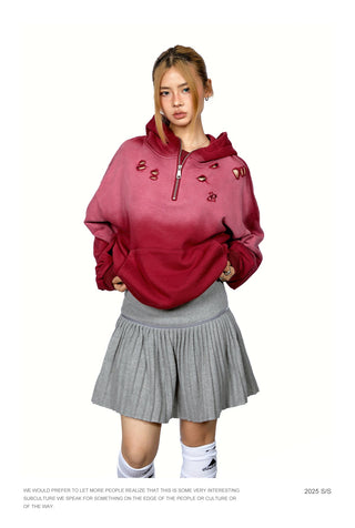 Half Zipper Ripped Hoodie