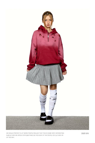 Half Zipper Ripped Hoodie