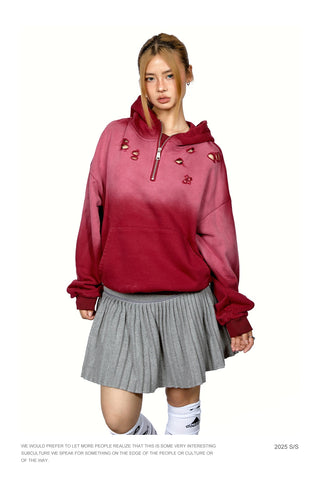 Half Zipper Ripped Hoodie