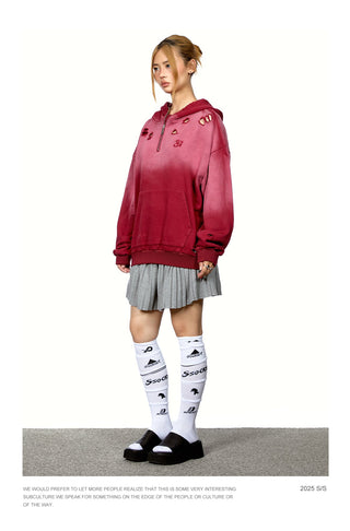Half Zipper Ripped Hoodie
