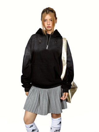 Half Zipper Ripped Hoodie