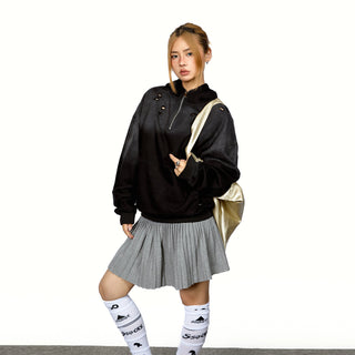 Half Zipper Ripped Hoodie