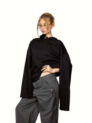 Patchwork Cropped Hooded Sweater