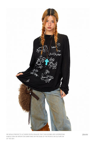 Cartoon Graffiti Print T-Shirt