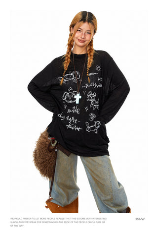 Cartoon Graffiti Print T-Shirt