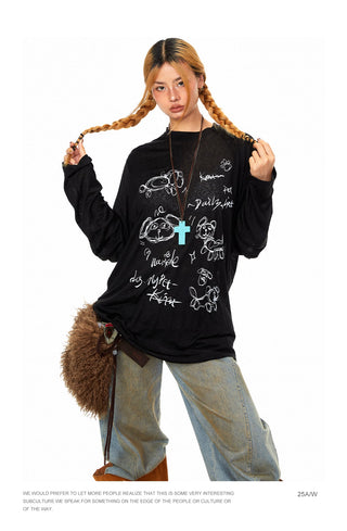Cartoon Graffiti Print T-Shirt