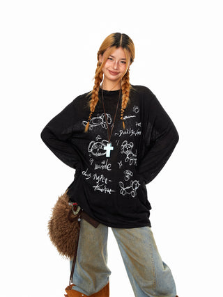 Cartoon Graffiti Print T-Shirt