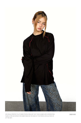 Contrast Thread Round Neck Top