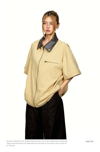 Polo Leather Lapel Top