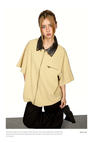 Polo Leather Lapel Top