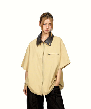 Polo Leather Lapel Top
