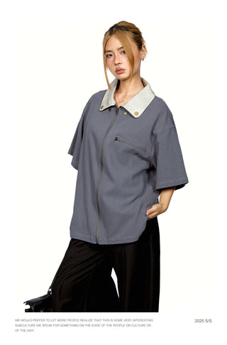 Polo Leather Lapel Top
