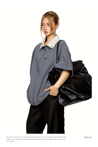 Polo Leather Lapel Top