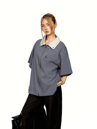 Polo Leather Lapel Top