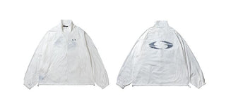 Glossy Pleated Stand Collar Jacket