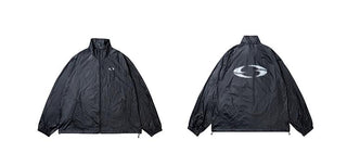 Glossy Pleated Stand Collar Jacket