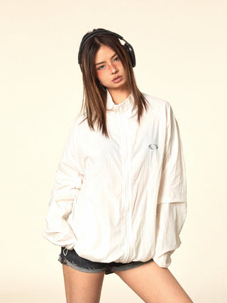 Glossy Pleated Stand Collar Jacket