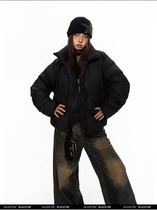 Double Placket Stand Collar Jacket