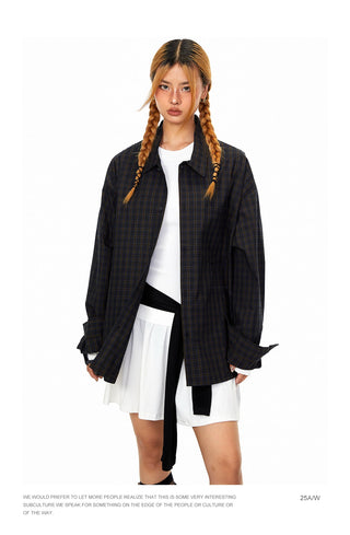 Navy Grid Lapel Shirt