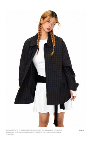 Navy Grid Lapel Shirt