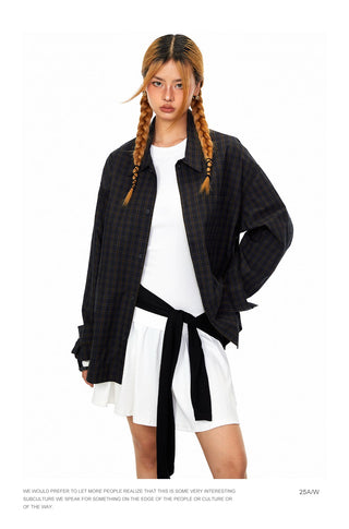 Navy Grid Lapel Shirt