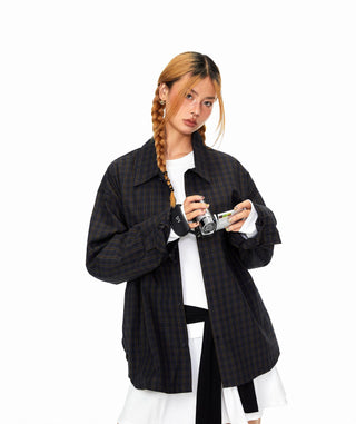 Navy Grid Lapel Shirt