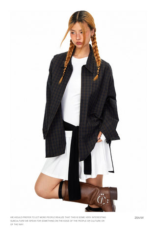 Navy Grid Lapel Shirt