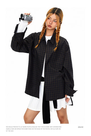 Navy Grid Lapel Shirt