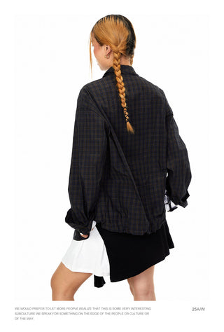 Navy Grid Lapel Shirt