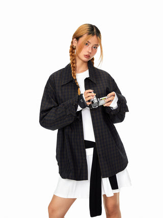 Navy Grid Lapel Shirt