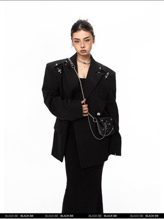 Padded Shoulder Metal Bucket Jacket