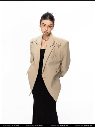 Padded Shoulder Metal Bucket Jacket